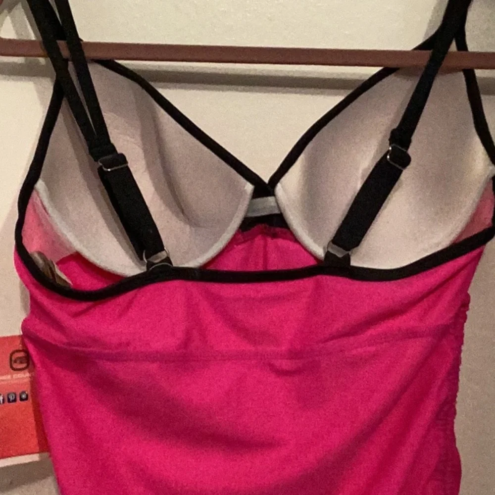 Free Country Women's Pink and Black Double Strap Tankini Top - Picture 7 of 14
